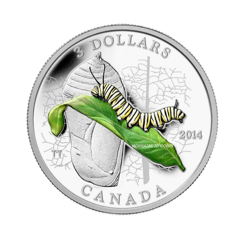 2014 Canada $3 Animal Architects Caterpillar And Chrysalls Fine Silver (No Tax)