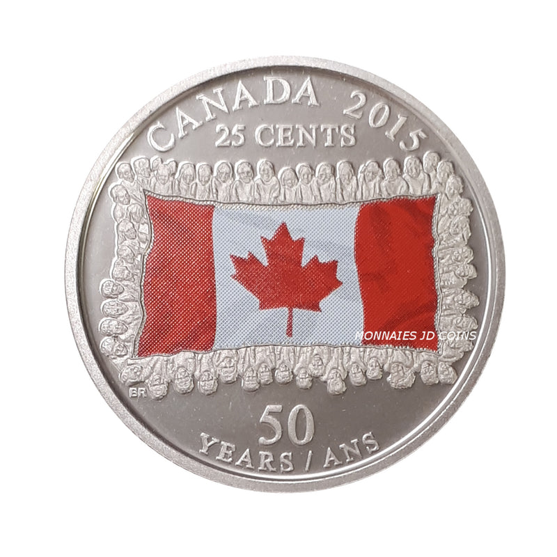 2015 Canada 25 Cents  Proof Color Flag Coin