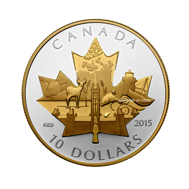 2015 Canada $10 Celebrating Canada Fine Silver Gold Plated (No Tax)