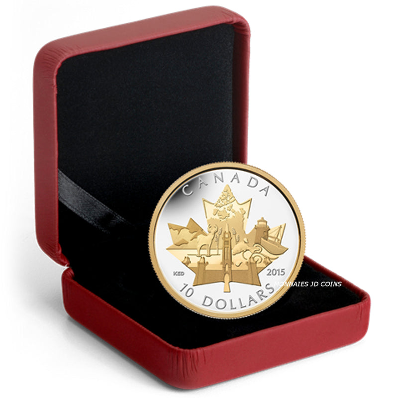 2015 Canada $10 Celebrating Canada Fine Silver Gold Plated (No Tax)