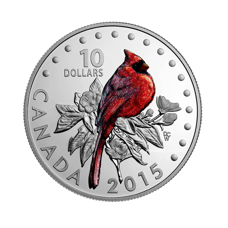 2015 Canada $10 Colorful Songbirds Of Canada The Northern Cardinal Fine Silver (No Tax)