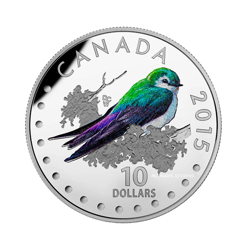 2015 Canada $10 Colorful Songbirds Of Canada The Violet Green Swallow Fine Silver (No Tax)