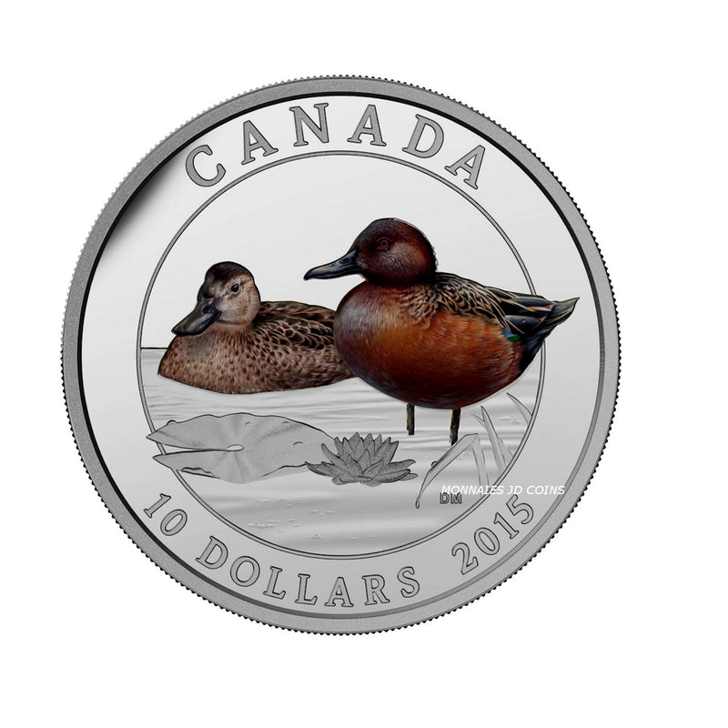 2015 Canada$10 Duck Of Canada Cinnamon Teal Duck Fine Silver (No Tax)
