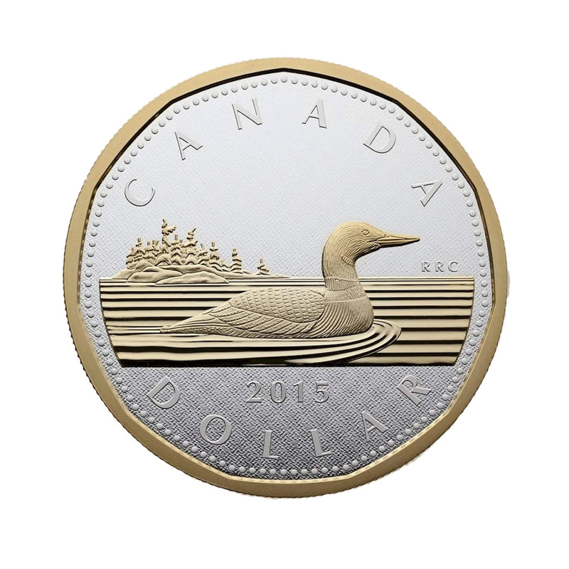 2015 Canada $1 Gold Plated Big Coin 5oz Fine Silver