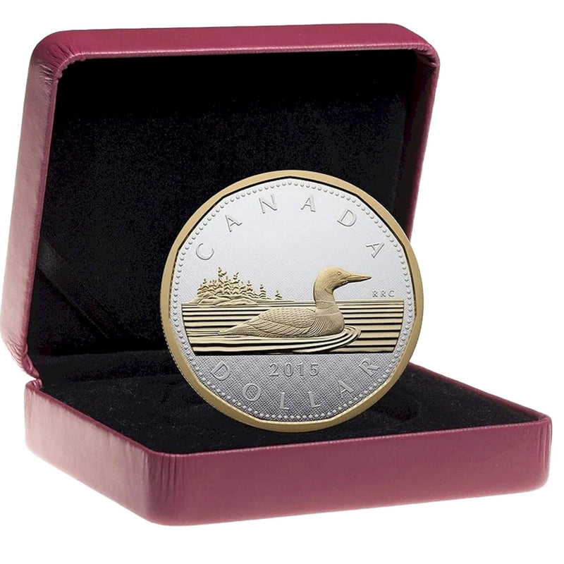 2015 Canada $1 Gold Plated Big Coin 5oz Fine Silver