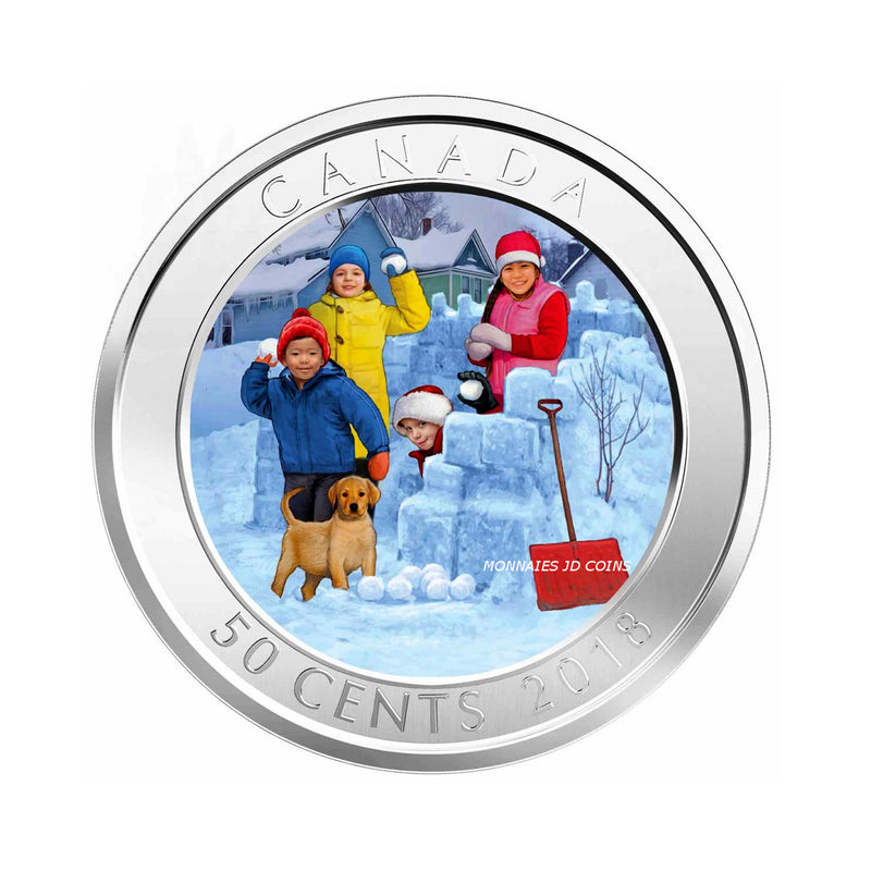 2018 Canada 50 Cent Holiday Snowball Fight Lenticular Coin