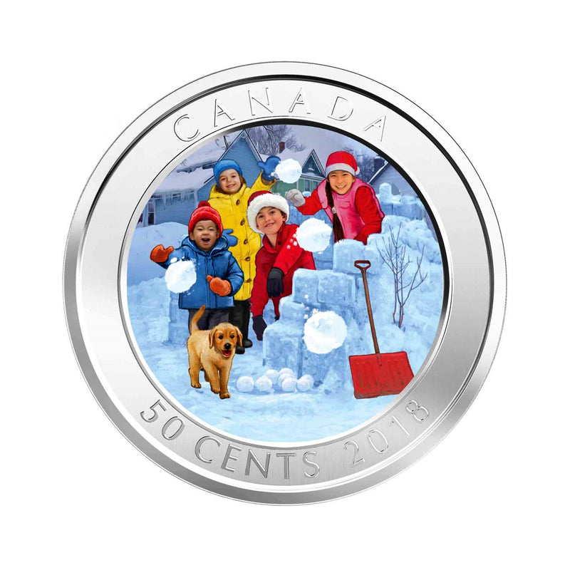 2018 Canada 50 Cent Holiday Snowball Fight Lenticular Coin