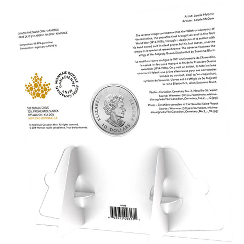 2018 Canada $10 Armistice Fine Silver (No Tax)