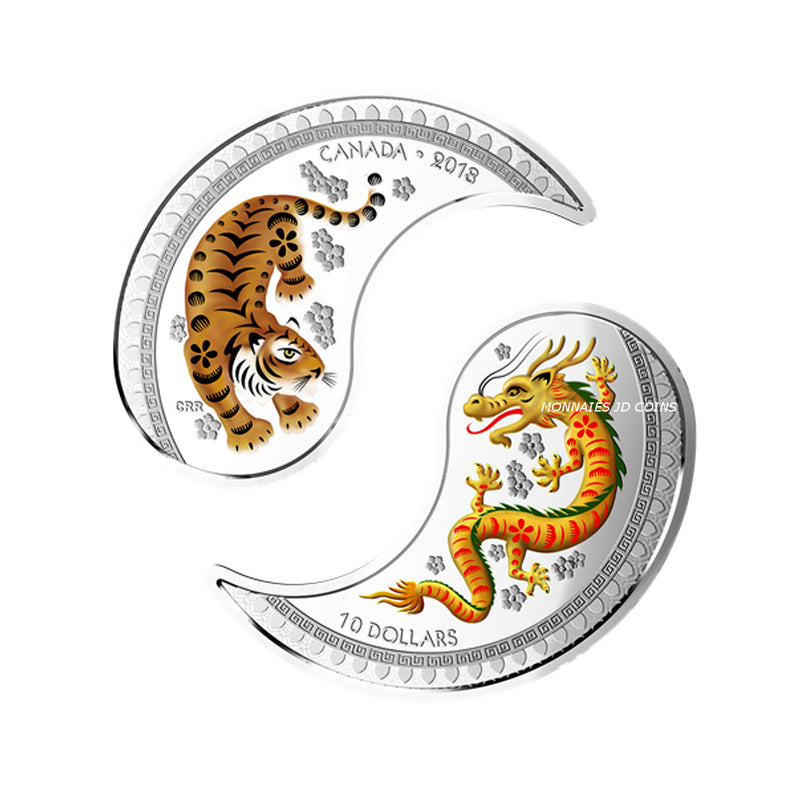 2018 Canada $10 Yin And Yang Tiger And Dragon Fine Silver (No Tax)