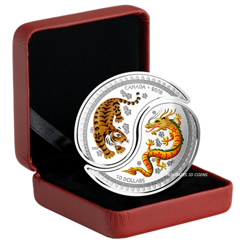 2018 Canada $10 Yin And Yang Tiger And Dragon Fine Silver (No Tax)