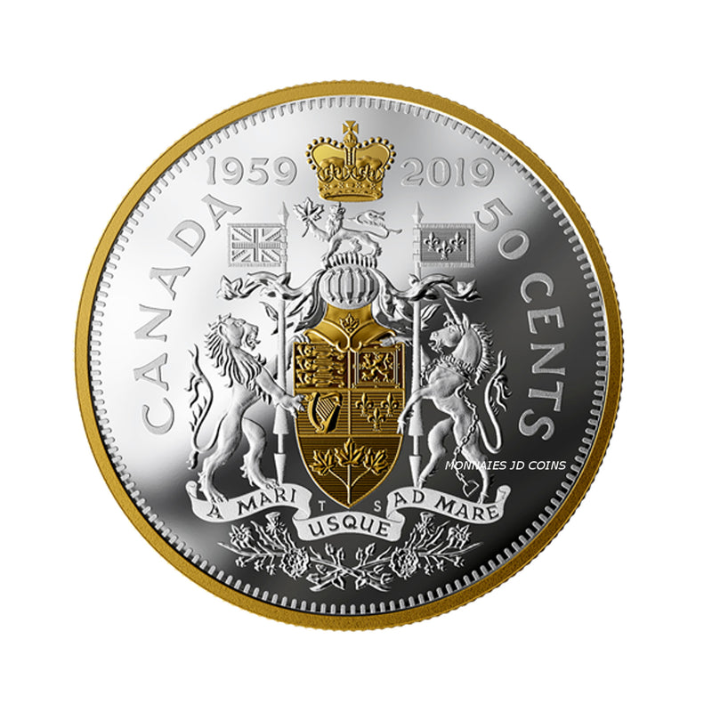 2019 Canada 50 Cents 1959 Half Dollar 60th Anniversary Fine Silver Coin