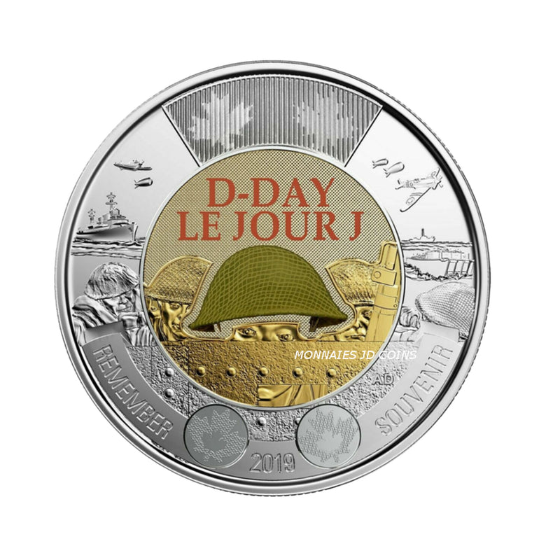 2019 Canada 2 Dollars 75th D-DAY Coloured Coin BU