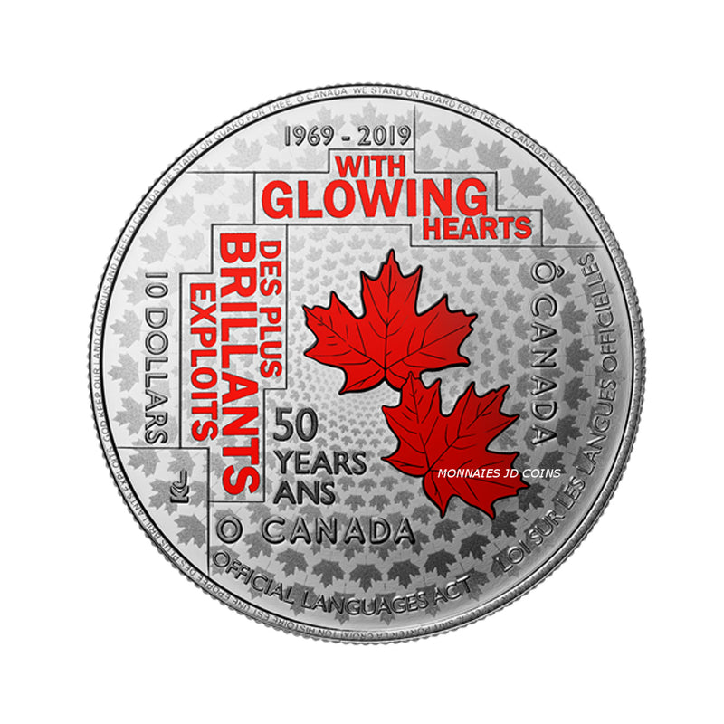 2019 Canada $10 50th Anniversary Of The Official Languages ACT Fine Silver (No Tax)