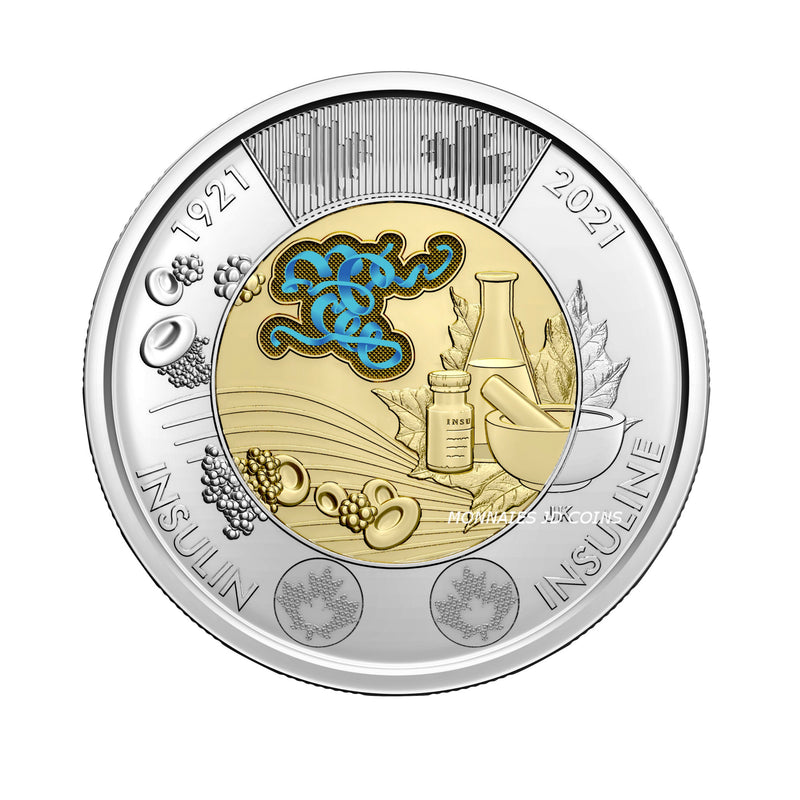 2021 Canada $2 Dollar Coloured 100th Anniversary of the Discovery of Insulin BU