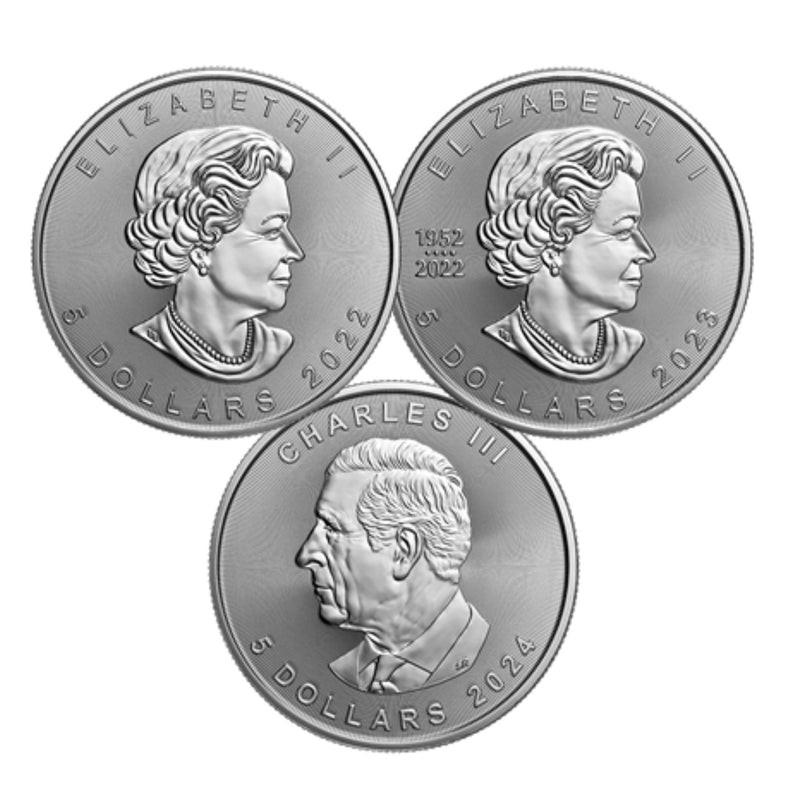 2024 Canada $5 Treasured Maple Leaf: Effigies 3 Coin Set (Premium Bullion)(no Tax)