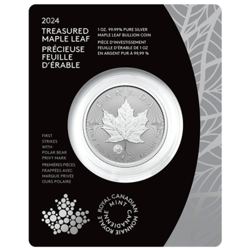 2024 Canada $5 Treasured Silver Maple Leaf First Strikes Polar Bear Privy Mark 1 oz. 99.99% Pure Silver Coin (Premium Bullion) (no Tax) (Copy)