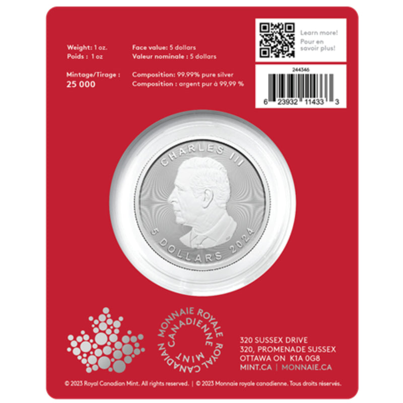 2024 Canada $5 Treasured Silver Maple Leaf First Strikes Year of the Dragon Privy Mark 1 oz. 99.99% Pure Silver Coin (Premium Bullion) (no Tax)