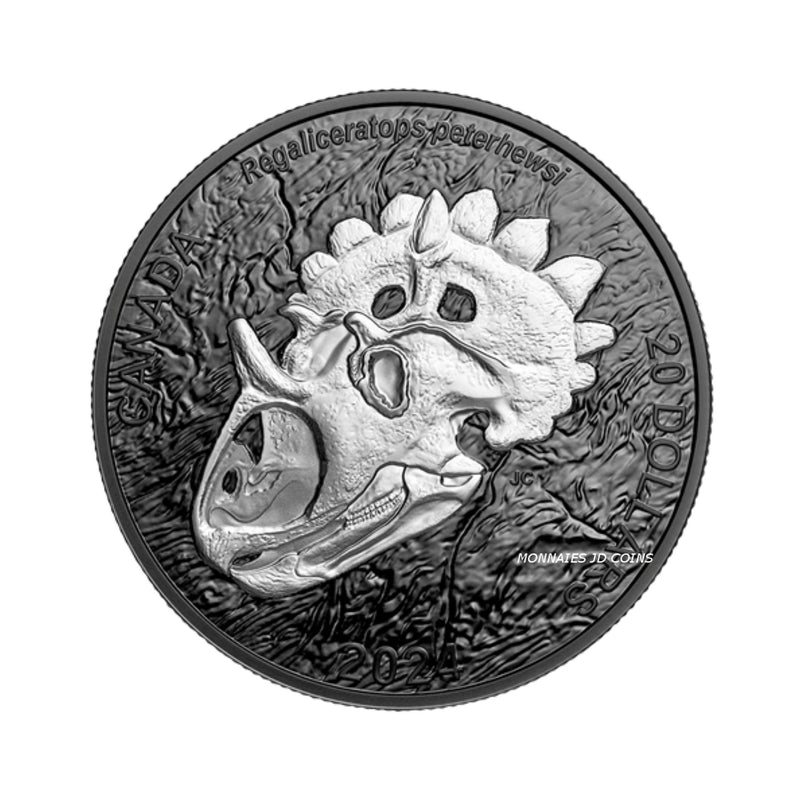 2024 Canada $20 Discovering Dinosaurs Royal Horned Face Rhodium Plated Pure Silver Coin (No Tax)