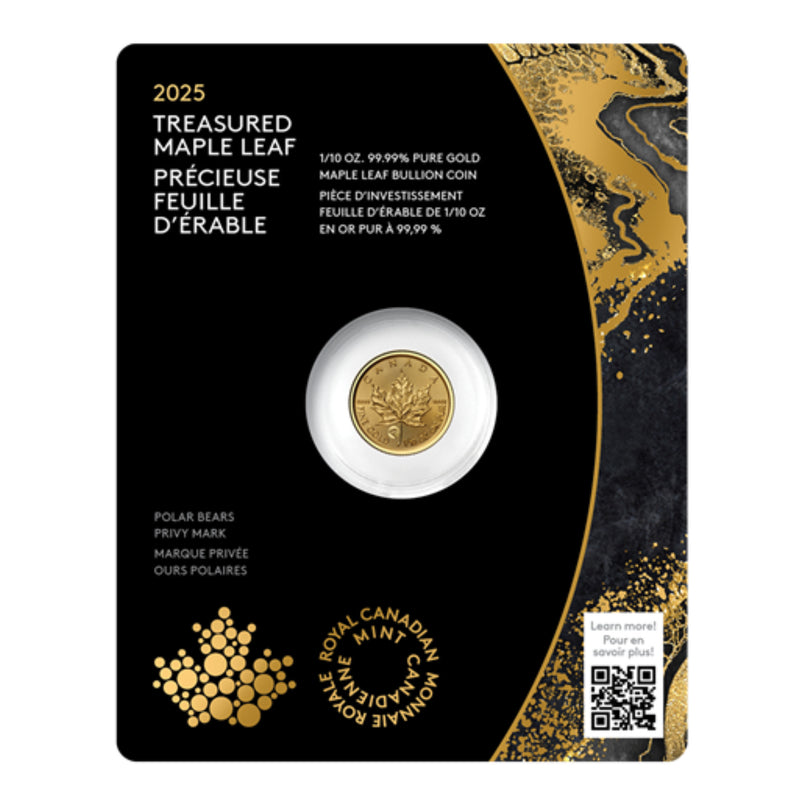 2025 Canada $5 Treasured Gold Maple Leaf Polar Bear Privy Mark 1/10 oz. 99.99% Pure Gold Coin (Premium Bullion) (No Tax)