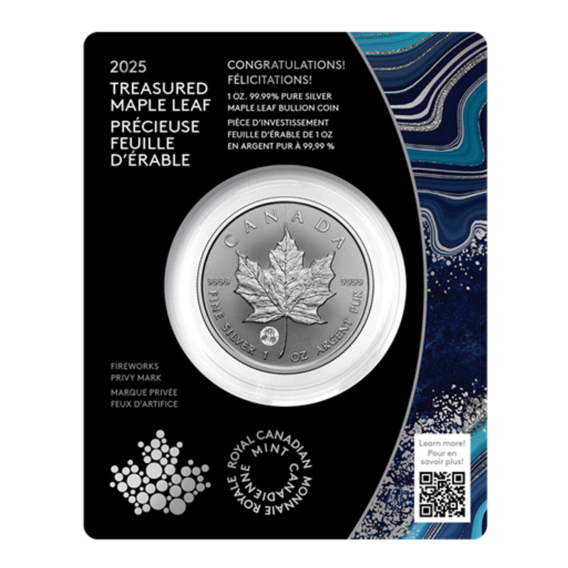 2025 Canada $5 Treasured Silver Maple Leaf Congratulations! Privy Mark -1 oz. Pure Silver Coin (Premium Bullion) (No Tax)