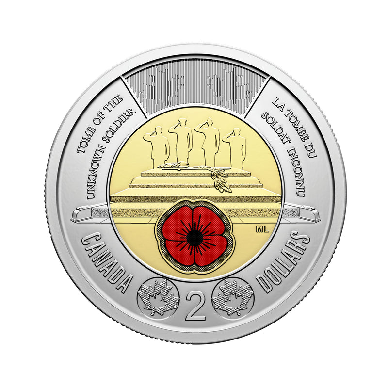 2025 Canada $2 Unknown Soldier Two Dollar Poppy Coloured Brilliant Uncirculated (MS-63)