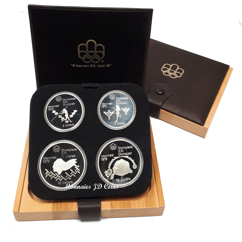 1976 Canada Olympic Montreal Complet Proof Set Of 28 Silver Sterling Coins In Luxury Wood Box