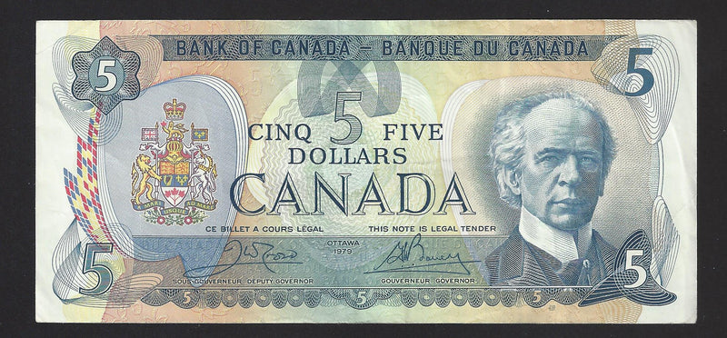 1979 $5 Bank of Canada Note Crow-Bouey Prefix 30563480767 BC-53b (VF)