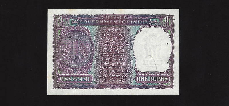 1972 Reserve Bank Of India One Rupee 335548 (Ch Unc) 2 Tack Hole