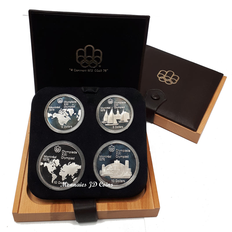 1976 Canada Olympic Montreal Complet Proof Set Of 28 Silver Sterling Coins In Luxury Wood Box