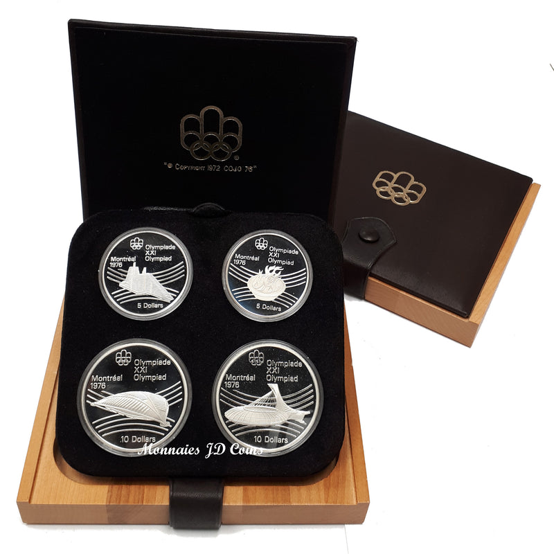 1976 Canada Olympic Montreal Complet Proof Set Of 28 Silver Sterling Coins In Luxury Wood Box