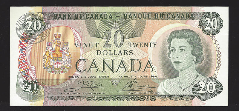 1979 $20 Bank of Canada Note Crow/Bouey Prefix 56371093916 BC-54b-i (Gem/Unc)