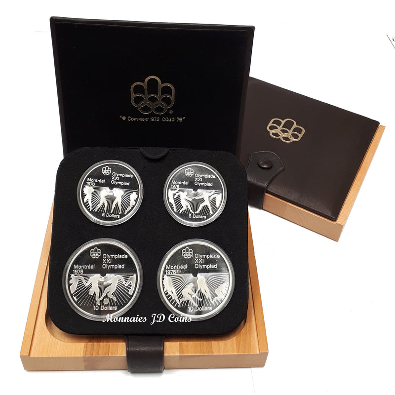 1976 Canada Olympic Montreal Complet Proof Set Of 28 Silver Sterling Coins In Luxury Wood Box