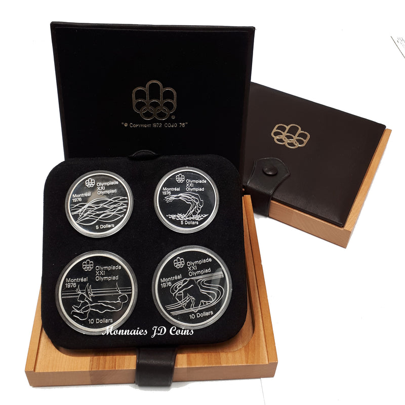 1976 Canada Olympic Montreal Complet Proof Set Of 28 Silver Sterling Coins In Luxury Wood Box