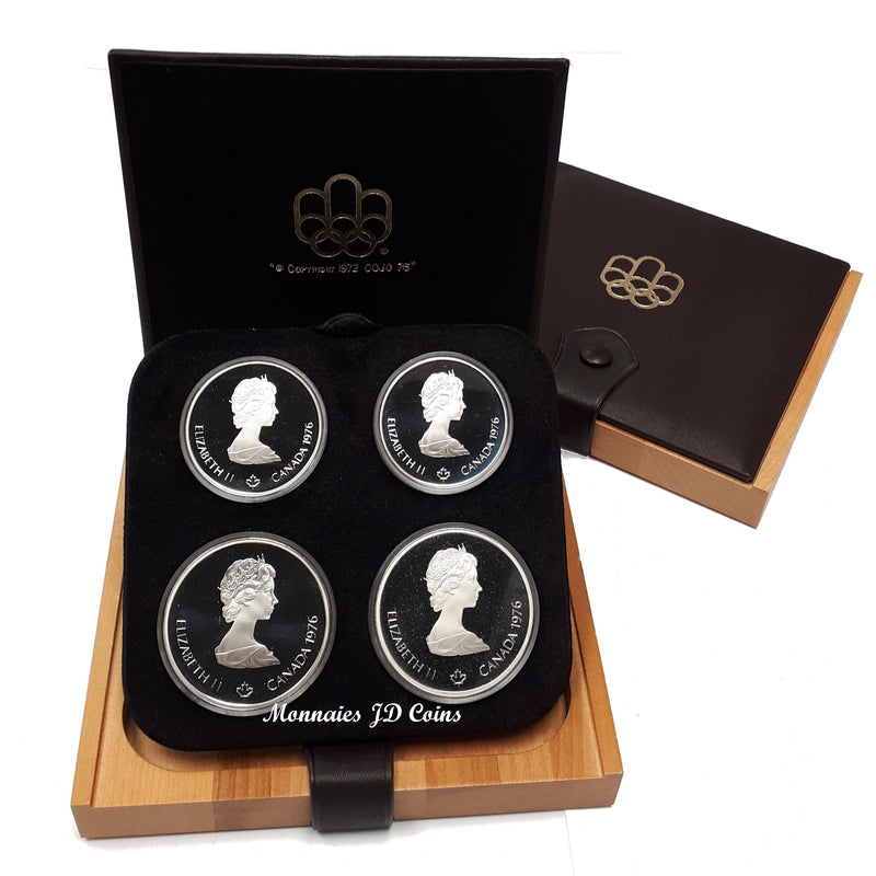 1976 Canada Olympic Montreal Complet Proof Set Of 28 Silver Sterling Coins In Luxury Wood Box