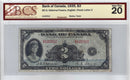 1935 Canada $2 Banknote Osborne-Towers, English, BC-3 BCS Certified (VF-20 )