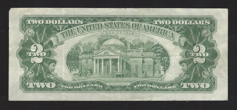 1953 USA $2 Two Dollar Bill Red Seal Number A12492597A (VF)