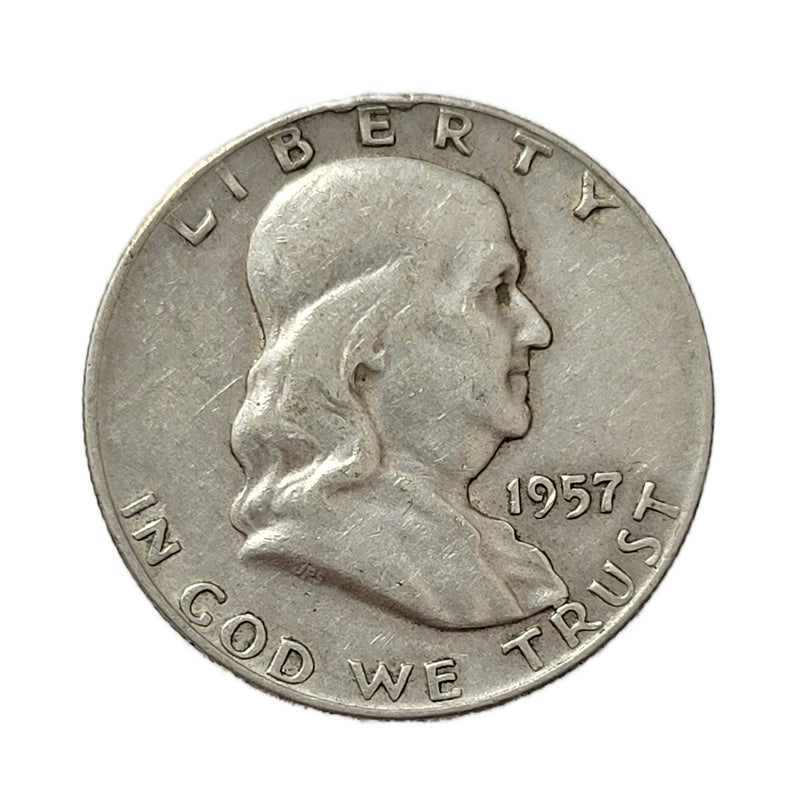 1957 D USA Franklin 90% Silver Half Dollar Coin (VF-EF)