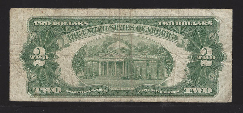 1953 A USA $2 Two Dollar Bill Red Seal Number A52993792A (VG-F)