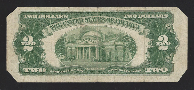 1953 A USA $2 Two Dollar Bill Red Seal Number A55832658A (VF) Damage