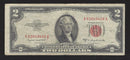 1953 B USA $2 Two Dollar Bill Red Seal Number A63849408A (VF)