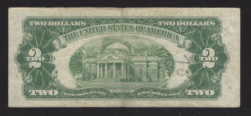 1953 B USA $2 Two Dollar Bill Series (A) Red Seal Number A63849408A (EF)