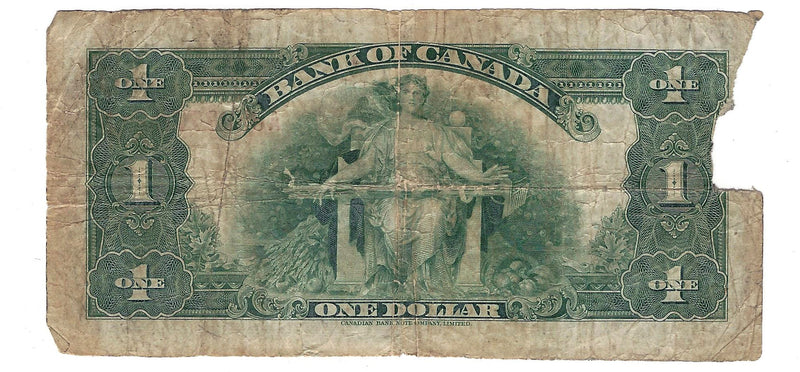 1935 Canada $1 Osborne-Towers, English,BC-1, Series A, Circ Damage