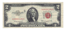1953 B USA $2 Two Dollar Bill Series (A) Red Seal Number A69291192A (VF)(Writing)