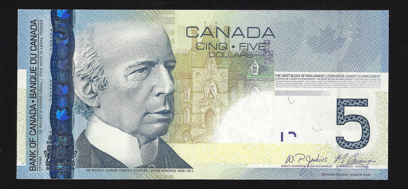 2009 $5 Bank Of Canada Note Jenkins-Carney AAG7820412 BC-67b (Gem/Unc)