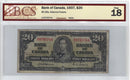 1937 Canada $20 Banknote Osborne-Towers A/E, BC-25a BCS Certified F-18 (Holes)