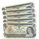 1973 Canada 5 Sequential $1 Banknote Lawson-Bouey, AE, BC-46a (C/UNC)