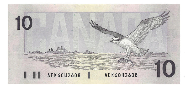 1989 Canada $10 Banknote Thiessen-Crow ,AEK, BC-57a  (CH/UNC)