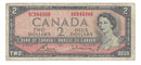 1954 Canada $2 Banknote Bouey-Rasminsky, A/G, BC-38c (F)