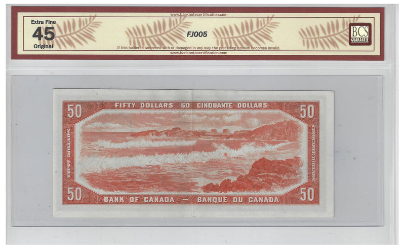 1954 Canada $50 Banknote Coyne-Towers,Devil's Face A/H, BC-34a BCS Certified (EF45 Original)