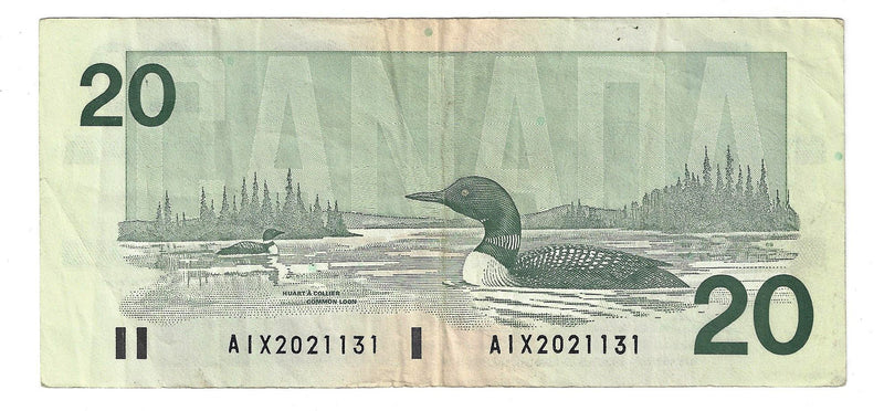 1991 Canada $20 Banknote Thiessen-Crow, AIX Without Serifs, BC-58aA-ii (Circ.)